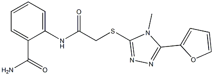 2-[[2-[[5-(furan-2-yl)-4-methyl-1,2,4-triazol-3-yl]sulfanyl]acetyl]amino]benzamide Struktur