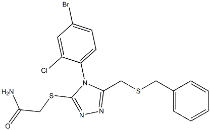 2-[[5-(benzylsulfanylmethyl)-4-(4-bromo-2-chlorophenyl)-1,2,4-triazol-3-yl]sulfanyl]acetamide Struktur