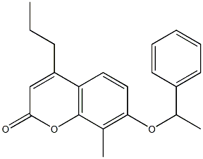 8-methyl-7-(1-phenylethoxy)-4-propylchromen-2-one Struktur