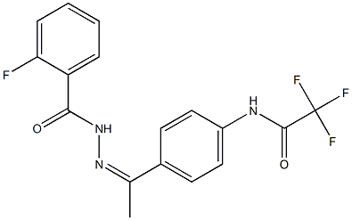 2-fluoro-N-[(Z)-1-[4-[(2,2,2-trifluoroacetyl)amino]phenyl]ethylideneamino]benzamide Struktur