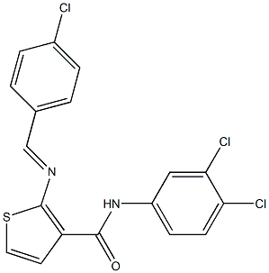 2-[(E)-(4-chlorophenyl)methylideneamino]-N-(3,4-dichlorophenyl)thiophene-3-carboxamide Struktur