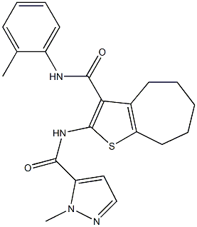 2-methyl-N-[3-[(2-methylphenyl)carbamoyl]-5,6,7,8-tetrahydro-4H-cyclohepta[b]thiophen-2-yl]pyrazole-3-carboxamide Struktur