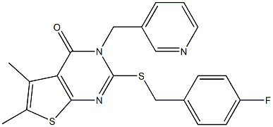 2-[(4-fluorophenyl)methylsulfanyl]-5,6-dimethyl-3-(pyridin-3-ylmethyl)thieno[2,3-d]pyrimidin-4-one Struktur