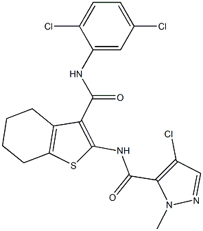 4-chloro-N-[3-[(2,5-dichlorophenyl)carbamoyl]-4,5,6,7-tetrahydro-1-benzothiophen-2-yl]-2-methylpyrazole-3-carboxamide Struktur