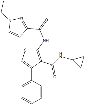 N-[3-(cyclopropylcarbamoyl)-4-phenylthiophen-2-yl]-1-ethylpyrazole-3-carboxamide Struktur