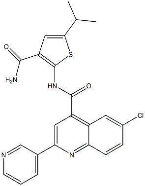 N-(3-carbamoyl-5-propan-2-ylthiophen-2-yl)-6-chloro-2-pyridin-3-ylquinoline-4-carboxamide Struktur