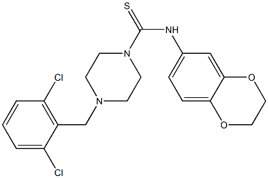 4-[(2,6-dichlorophenyl)methyl]-N-(2,3-dihydro-1,4-benzodioxin-6-yl)piperazine-1-carbothioamide Struktur