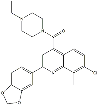 [2-(1,3-benzodioxol-5-yl)-7-chloro-8-methylquinolin-4-yl]-(4-ethylpiperazin-1-yl)methanone Struktur