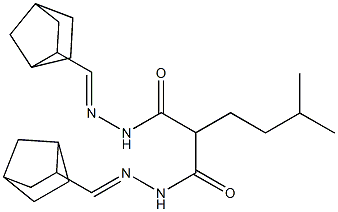 N,N'-bis[(E)-3-bicyclo[2.2.1]heptanylmethylideneamino]-2-(3-methylbutyl)propanediamide Struktur