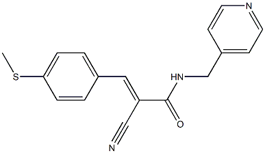 (E)-2-cyano-3-(4-methylsulfanylphenyl)-N-(pyridin-4-ylmethyl)prop-2-enamide Struktur