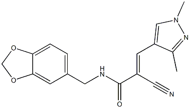 (E)-N-(1,3-benzodioxol-5-ylmethyl)-2-cyano-3-(1,3-dimethylpyrazol-4-yl)prop-2-enamide Struktur