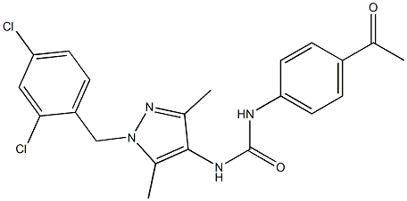 1-(4-acetylphenyl)-3-[1-[(2,4-dichlorophenyl)methyl]-3,5-dimethylpyrazol-4-yl]urea Struktur