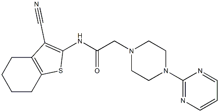 N-(3-cyano-4,5,6,7-tetrahydro-1-benzothiophen-2-yl)-2-(4-pyrimidin-2-ylpiperazin-1-yl)acetamide Struktur