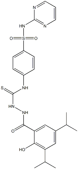 1-[[2-hydroxy-3,5-di(propan-2-yl)benzoyl]amino]-3-[4-(pyrimidin-2-ylsulfamoyl)phenyl]thiourea Struktur