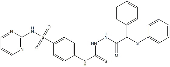 1-[(2-phenyl-2-phenylsulfanylacetyl)amino]-3-[4-(pyrimidin-2-ylsulfamoyl)phenyl]thiourea Struktur