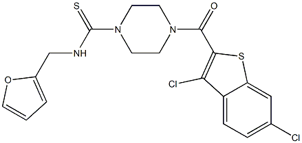 4-(3,6-dichloro-1-benzothiophene-2-carbonyl)-N-(furan-2-ylmethyl)piperazine-1-carbothioamide Struktur