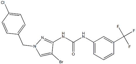 1-[4-bromo-1-[(4-chlorophenyl)methyl]pyrazol-3-yl]-3-[3-(trifluoromethyl)phenyl]urea Struktur