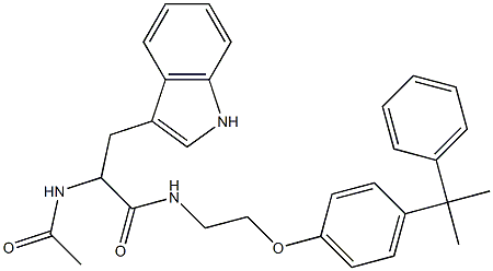 2-acetamido-3-(1H-indol-3-yl)-N-[2-[4-(2-phenylpropan-2-yl)phenoxy]ethyl]propanamide Struktur