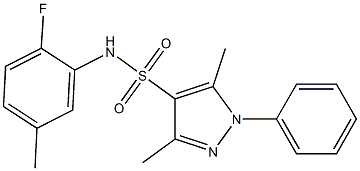 N-(2-fluoro-5-methylphenyl)-3,5-dimethyl-1-phenylpyrazole-4-sulfonamide Struktur