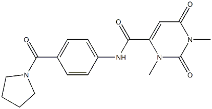 1,3-dimethyl-2,6-dioxo-N-[4-(pyrrolidine-1-carbonyl)phenyl]pyrimidine-4-carboxamide Struktur