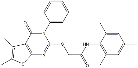 2-(5,6-dimethyl-4-oxo-3-phenylthieno[2,3-d]pyrimidin-2-yl)sulfanyl-N-(2,4,6-trimethylphenyl)acetamide Struktur