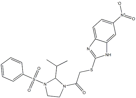 1-[3-(benzenesulfonyl)-2-propan-2-ylimidazolidin-1-yl]-2-[(6-nitro-1H-benzimidazol-2-yl)sulfanyl]ethanone Struktur