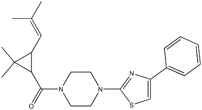 [2,2-dimethyl-3-(2-methylprop-1-enyl)cyclopropyl]-[4-(4-phenyl-1,3-thiazol-2-yl)piperazin-1-yl]methanone Struktur