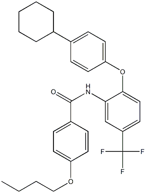 4-butoxy-N-[2-(4-cyclohexylphenoxy)-5-(trifluoromethyl)phenyl]benzamide Struktur