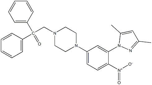 1-[4-[3-(3,5-dimethylpyrazol-1-yl)-4-nitrophenyl]piperazin-1-yl]-2,2-diphenylethanone Struktur