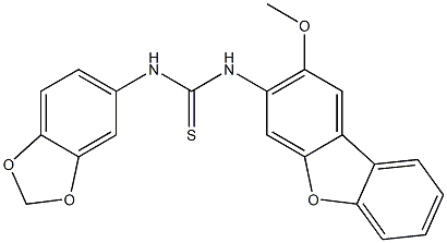 1-(1,3-benzodioxol-5-yl)-3-(2-methoxydibenzofuran-3-yl)thiourea Struktur