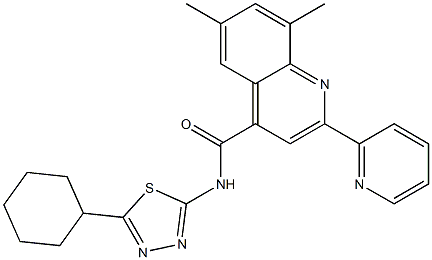 N-(5-cyclohexyl-1,3,4-thiadiazol-2-yl)-6,8-dimethyl-2-pyridin-2-ylquinoline-4-carboxamide Struktur