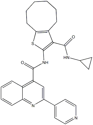 N-[3-(cyclopropylcarbamoyl)-4,5,6,7,8,9-hexahydrocycloocta[b]thiophen-2-yl]-2-pyridin-4-ylquinoline-4-carboxamide Struktur