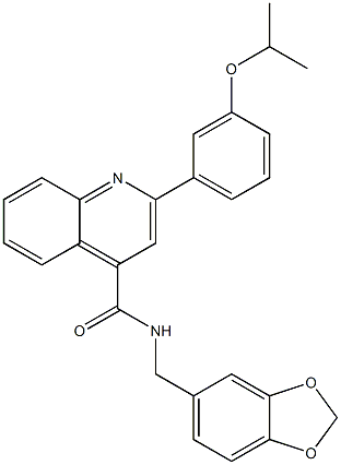 N-(1,3-benzodioxol-5-ylmethyl)-2-(3-propan-2-yloxyphenyl)quinoline-4-carboxamide Struktur