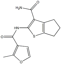 N-(3-carbamoyl-5,6-dihydro-4H-cyclopenta[b]thiophen-2-yl)-2-methylfuran-3-carboxamide Struktur