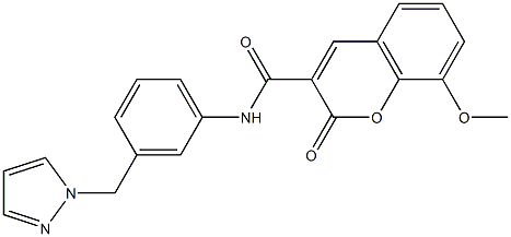 8-methoxy-2-oxo-N-[3-(pyrazol-1-ylmethyl)phenyl]chromene-3-carboxamide Struktur