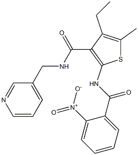 4-ethyl-5-methyl-2-[(2-nitrobenzoyl)amino]-N-(pyridin-3-ylmethyl)thiophene-3-carboxamide Struktur