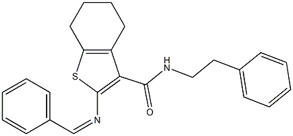 2-[(Z)-benzylideneamino]-N-(2-phenylethyl)-4,5,6,7-tetrahydro-1-benzothiophene-3-carboxamide Struktur