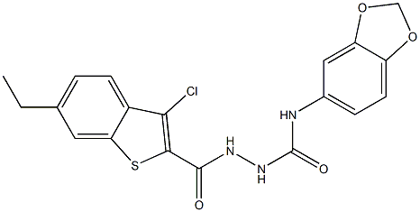 1-(1,3-benzodioxol-5-yl)-3-[(3-chloro-6-ethyl-1-benzothiophene-2-carbonyl)amino]urea Struktur