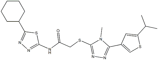 N-(5-cyclohexyl-1,3,4-thiadiazol-2-yl)-2-[[4-methyl-5-(5-propan-2-ylthiophen-3-yl)-1,2,4-triazol-3-yl]sulfanyl]acetamide Struktur