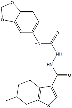 1-(1,3-benzodioxol-5-yl)-3-[(6-methyl-4,5,6,7-tetrahydro-1-benzothiophene-3-carbonyl)amino]urea Struktur