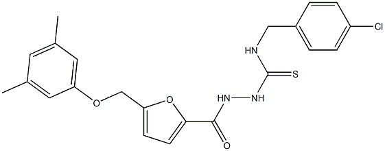 1-[(4-chlorophenyl)methyl]-3-[[5-[(3,5-dimethylphenoxy)methyl]furan-2-carbonyl]amino]thiourea Struktur