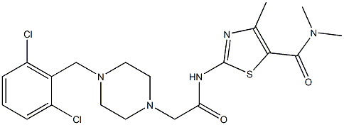 2-[[2-[4-[(2,6-dichlorophenyl)methyl]piperazin-1-yl]acetyl]amino]-N,N,4-trimethyl-1,3-thiazole-5-carboxamide Struktur