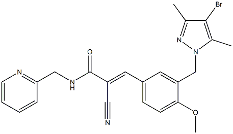 (E)-3-[3-[(4-bromo-3,5-dimethylpyrazol-1-yl)methyl]-4-methoxyphenyl]-2-cyano-N-(pyridin-2-ylmethyl)prop-2-enamide Struktur