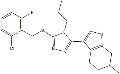 3-[(2-chloro-6-fluorophenyl)methylsulfanyl]-5-(6-methyl-4,5,6,7-tetrahydro-1-benzothiophen-3-yl)-4-propyl-1,2,4-triazole Struktur