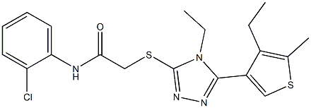 N-(2-chlorophenyl)-2-[[4-ethyl-5-(4-ethyl-5-methylthiophen-3-yl)-1,2,4-triazol-3-yl]sulfanyl]acetamide Struktur