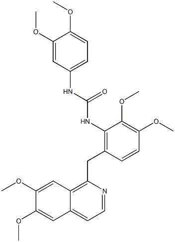 1-[6-[(6,7-dimethoxyisoquinolin-1-yl)methyl]-2,3-dimethoxyphenyl]-3-(3,4-dimethoxyphenyl)urea Struktur