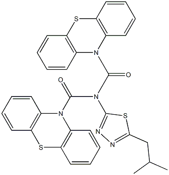 N-[5-(2-methylpropyl)-1,3,4-thiadiazol-2-yl]-N-(phenothiazine-10-carbonyl)phenothiazine-10-carboxamide Struktur