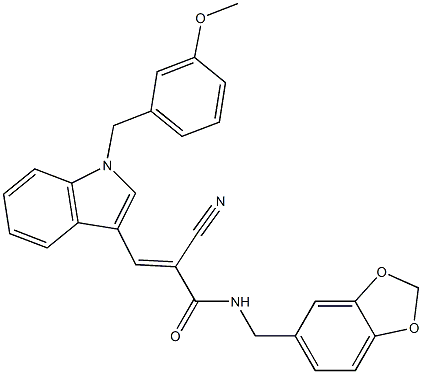 (E)-N-(1,3-benzodioxol-5-ylmethyl)-2-cyano-3-[1-[(3-methoxyphenyl)methyl]indol-3-yl]prop-2-enamide Struktur