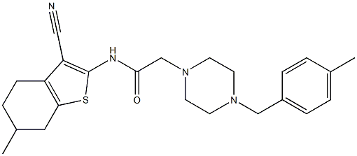 N-(3-cyano-6-methyl-4,5,6,7-tetrahydro-1-benzothiophen-2-yl)-2-[4-[(4-methylphenyl)methyl]piperazin-1-yl]acetamide Struktur