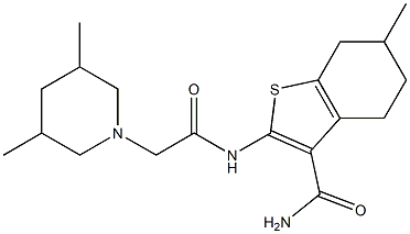 2-[[2-(3,5-dimethylpiperidin-1-yl)acetyl]amino]-6-methyl-4,5,6,7-tetrahydro-1-benzothiophene-3-carboxamide Struktur